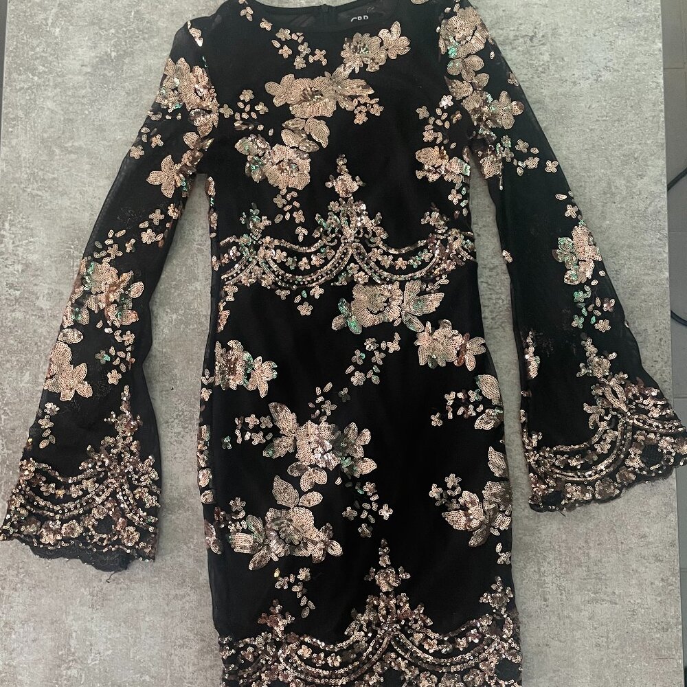 Women's Black and Gold Sequin Cocktail Dress